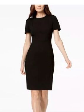 Calvin Klein sz 8 Black Short-Sleeve Sheath Dress LBD wiggle bodycon classic